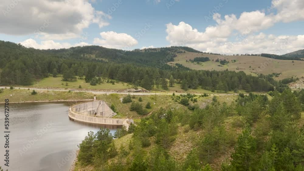 Aerial view of Ribnica lake at Zlatibor mountain seen from cable car gondola Aerial view of Ribnica lake at Zlatibor mountain seen from cable car gondola