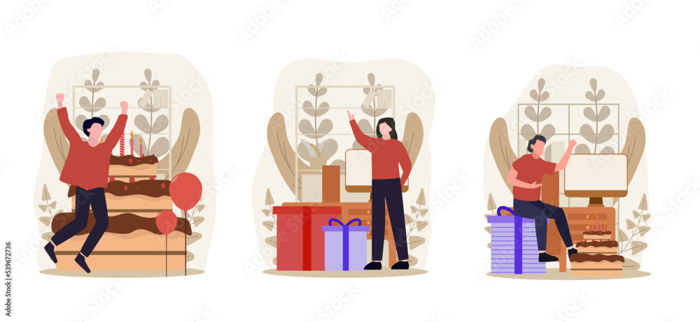 Flat Bundle Birthday Party Design Illustration Flat Bundle Birthday Party Design Illustration