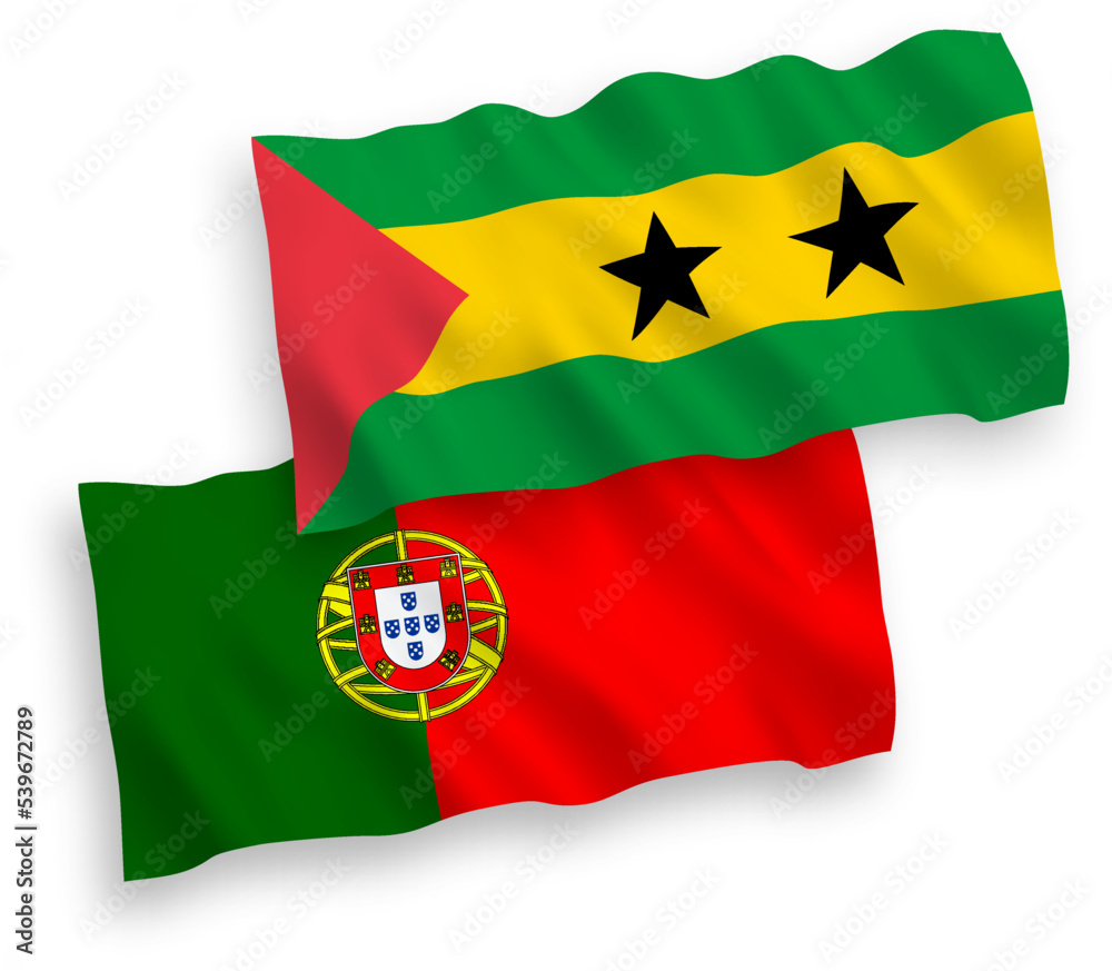 Flags of Portugal and Saint Thomas and Prince on a white background