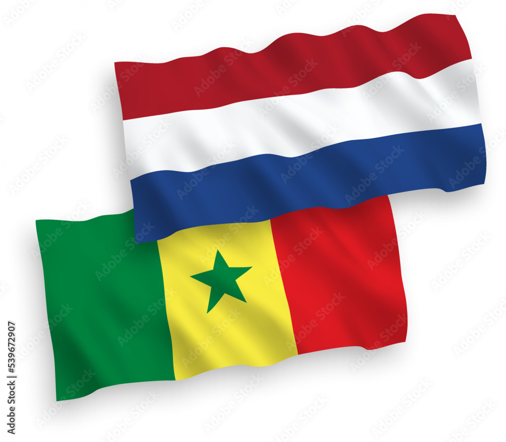 Flags of Republic of Senegal and Netherlands on a white background Flags of Republic of Senegal and Netherlands on a white background
