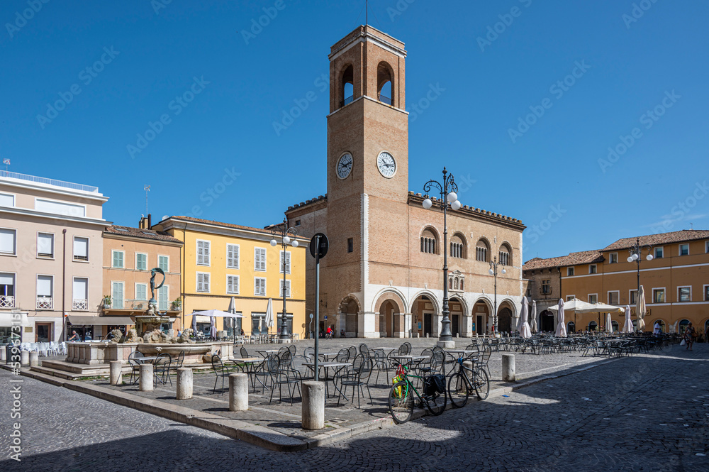 The beautiful central square of Fano with the historic palace of reason