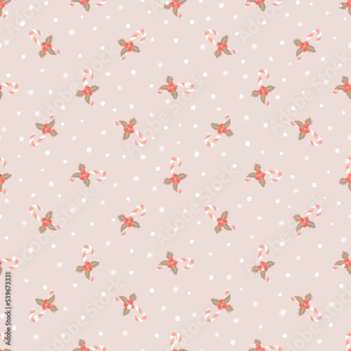 Candy canes pattern. Vector Pink Christmas seamless pattern candy canes wallpaper. Pastel Christmas background. Cute winter holiday design. Sweet Christmas wrapping paper with candy illustration