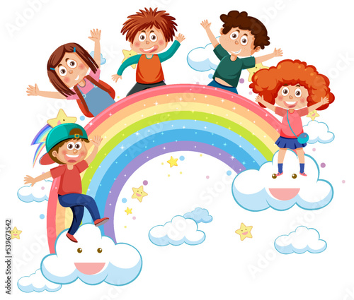 Happy children with rainbow