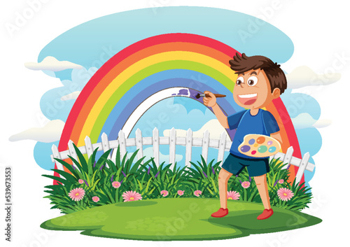 A boy painting rainbow
