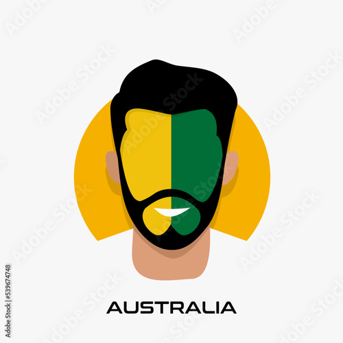 Vector Design illustration of collection of football fans smile faces with australia flag on caps.