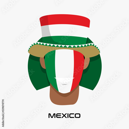 Vector Design illustration of collection of football fans smile faces with mexico flag on caps.