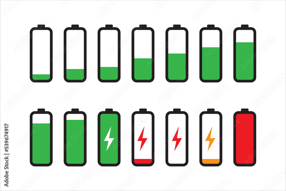 battery charge icons set, vector, illustration battery charge icons set, vector, illustration