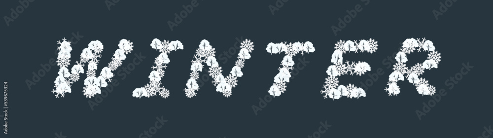 Letter winter with winter elements in flat vector illustration art design
