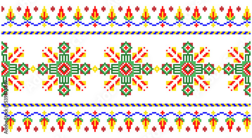 Embroidered good like old handmade cross-stitch ethnic Ukraine pattern. Ukrainian towel ornament, rushnyk called, vector.