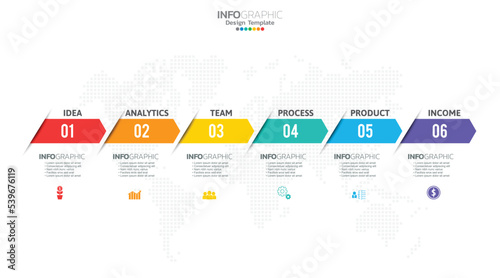 Timeline infographic vector with 6 steps can be used for workflow layout diagram annual report web design.