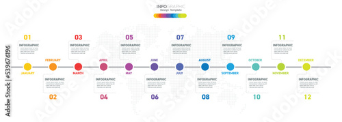 12 Months modern Timeline diagram calendar, Infographic template for business.