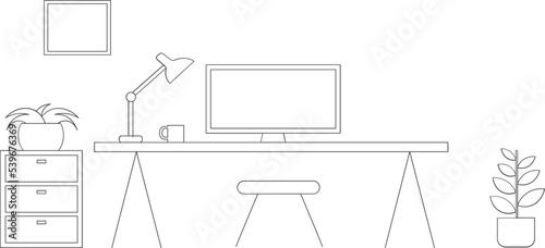 coworking space, concept illustration. Young people, freelancer men and women working on laptop and computer at home.