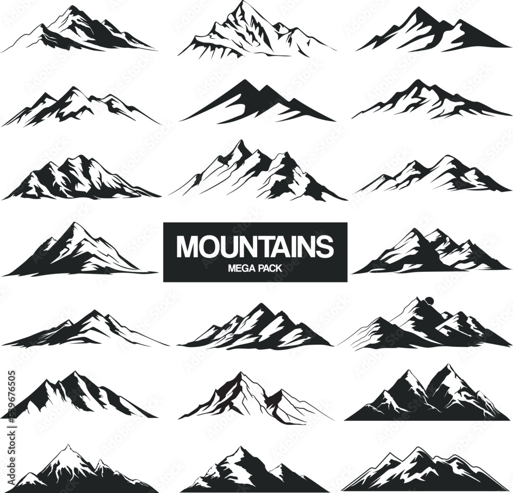 Fototapeta premium Hand draw Mountains Mega pack vector illustration for Travel and Adventure Design