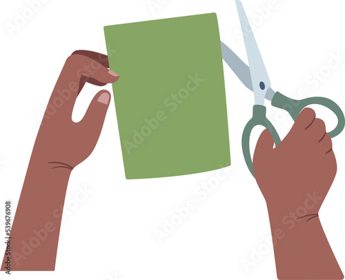Paper cutting process with hands and scissors