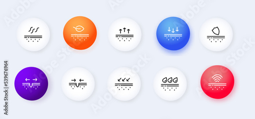 Skin protection set icon. Moisturizing, hand cream, mask for face, acne treatment, antiseptic, leaf, moisture. Skin care concept. Neomorphism style. Vector line icon for Business and Advertising