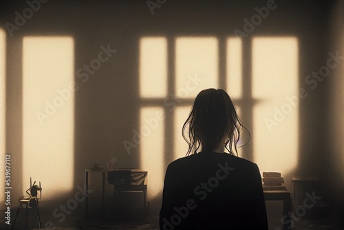 Midjourney render of an unrecognizable person in a room photo