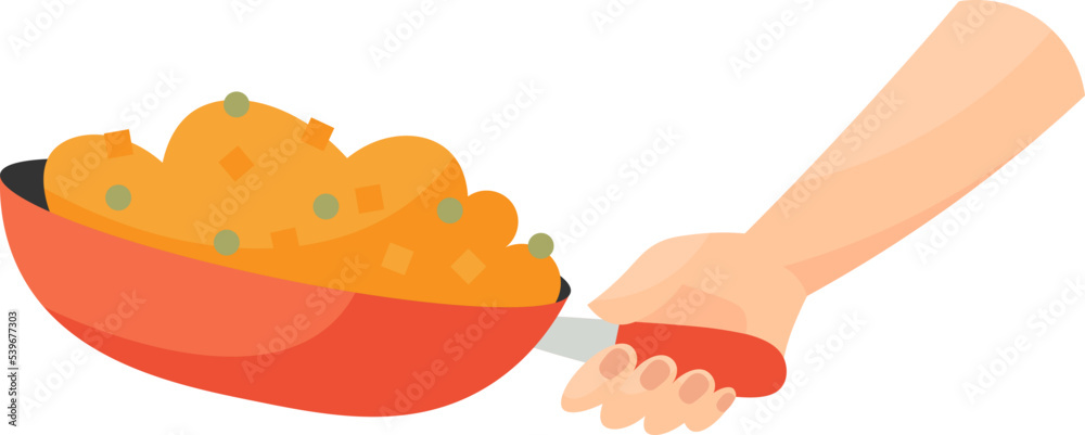Hand holding pan flat illustration Hand holding pan flat illustration
