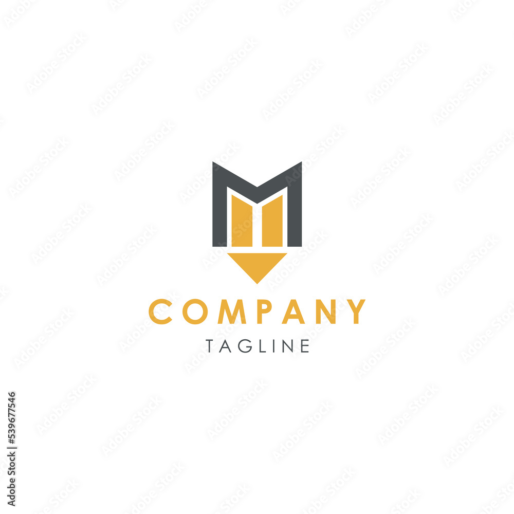 simple letter M and pen logo design template elements