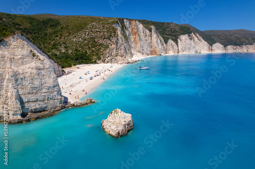 Aerial view of the paradise beach of Fteri in Kefalonia the beautiful  Ionian island of Greece photo