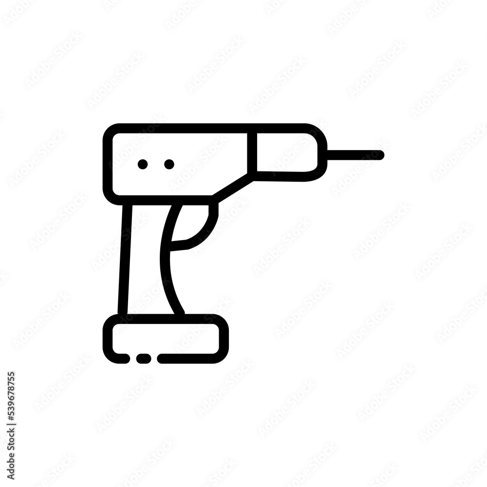 Drill for screws line icon. Tools, mend, fix, repair, build, construct, builder, technology, worker, service, engineer. Construction concept. Vector black line icon on a white background Drill for screws line icon. Tools, mend, fix, repair, build, construct, builder, technology, worker, service, engineer. Construction concept. Vector black line icon on a white background