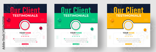 Customer feedback testimonial social media post web banner template. client testimonials social media post banner design template with red, green and yellow color.