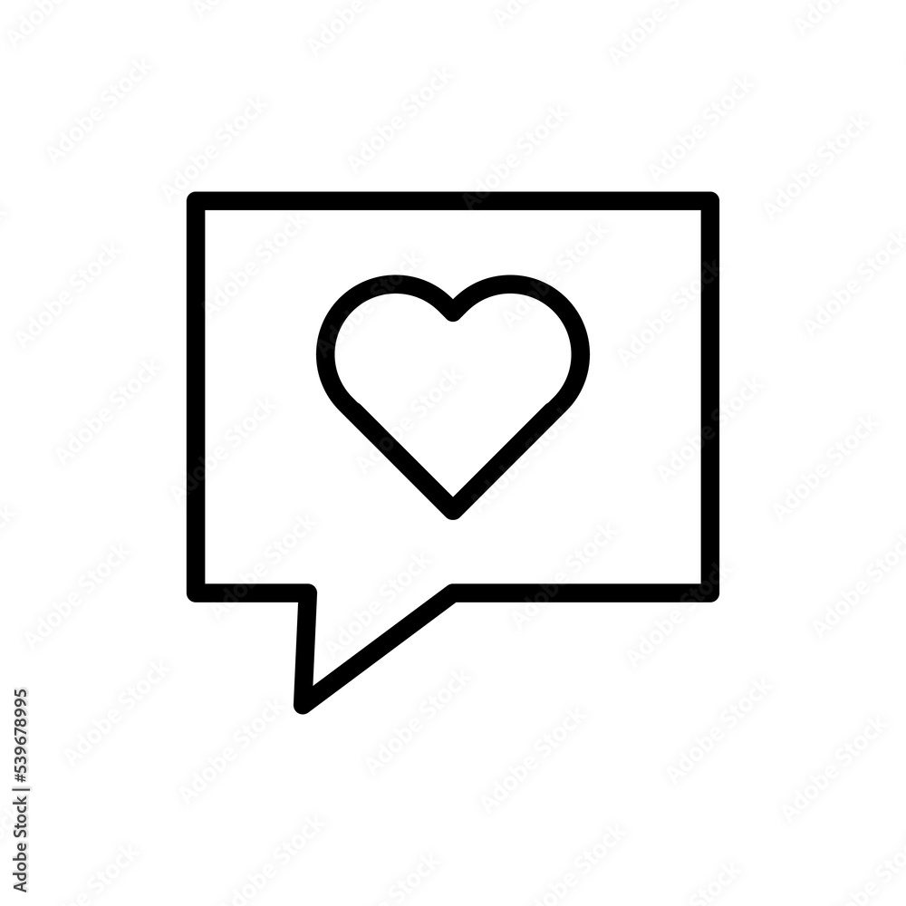 Meeting website lien icon. Speech bubble, like, heart, sympathy, anniversary, care, couple, love view Valentine day concept. Vector black line icon on a white background Meeting website lien icon. Speech bubble, like, heart, sympathy, anniversary, care, couple, love view Valentine day concept. Vector black line icon on a white background
