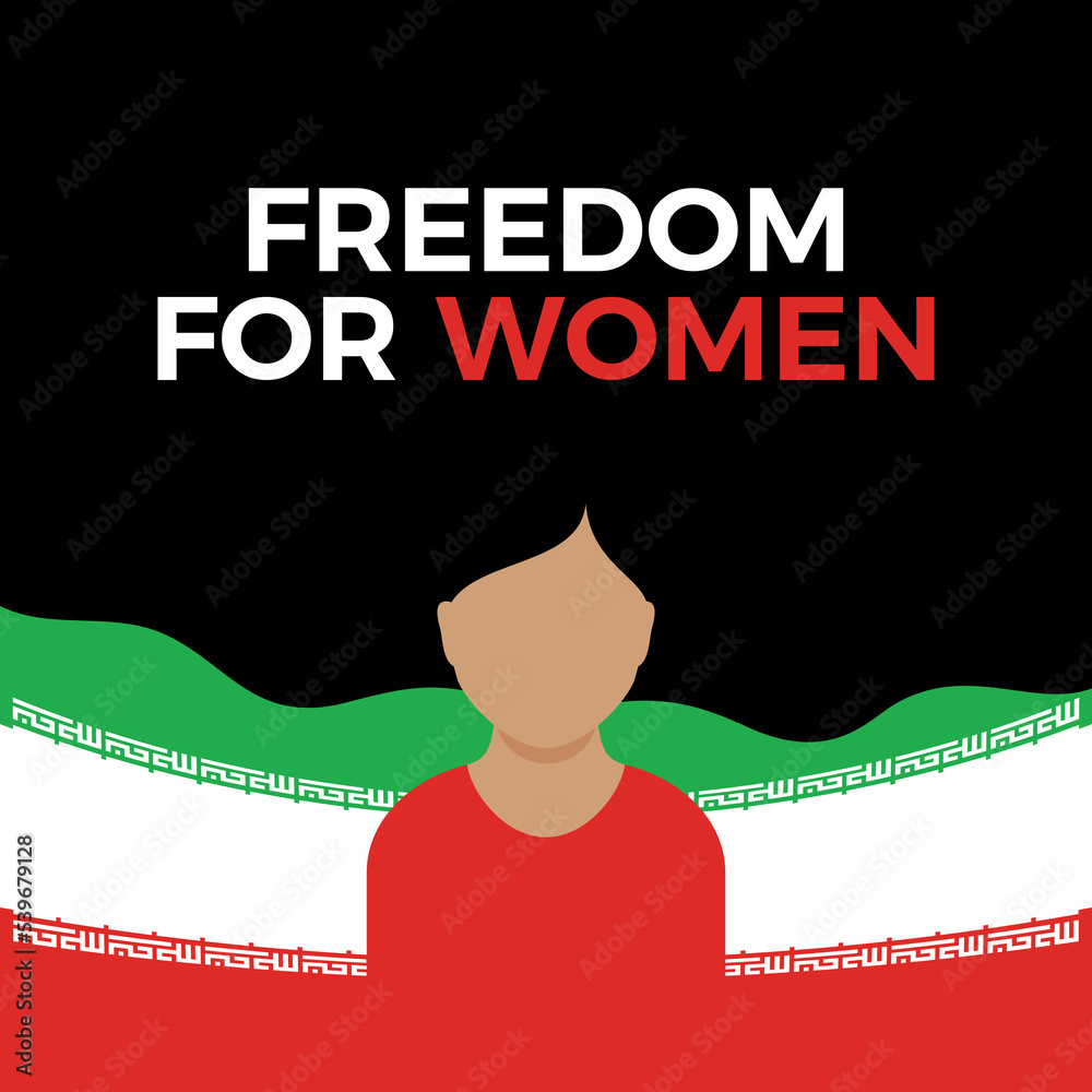 Freedom for iranian women vector. Iranian woman with flowing hair icon vector. Iran women protest graphic design. Woman and Iranian flag design element