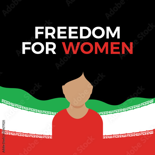 Freedom for iranian women vector. Iranian woman with flowing hair icon vector. Iran women protest graphic design. Woman and Iranian flag design element photo