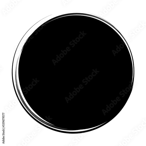 Black Hand drawn calligraphy brush circle frame on transparent background