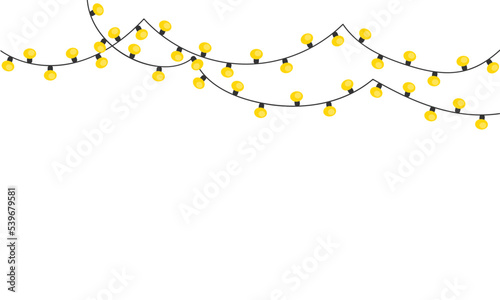 Christmas yellow lights isolated on white background. Bright garland lights decoration. New Year's