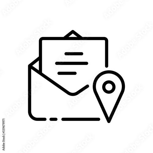 Mail line icon. Letter, envelope, pointer, addressee, sender correspondence, letters, send message. Communication concept. Vector black line icon on a white background