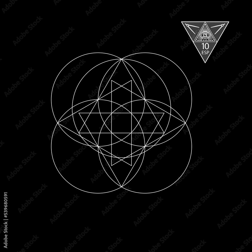Sacred geometry. Vector Illustration isolated on white. Sacred geometry. White lines on a black background