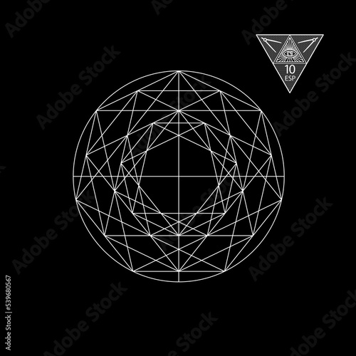 Sacred geometry. Vector Illustration isolated on white. Sacred geometry. White lines on a black background