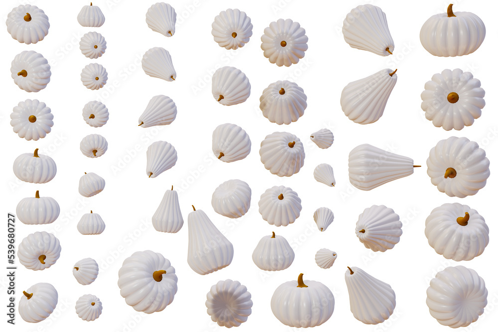 White Halloween pumpkins collection. 3d render White Halloween pumpkins collection. 3d render