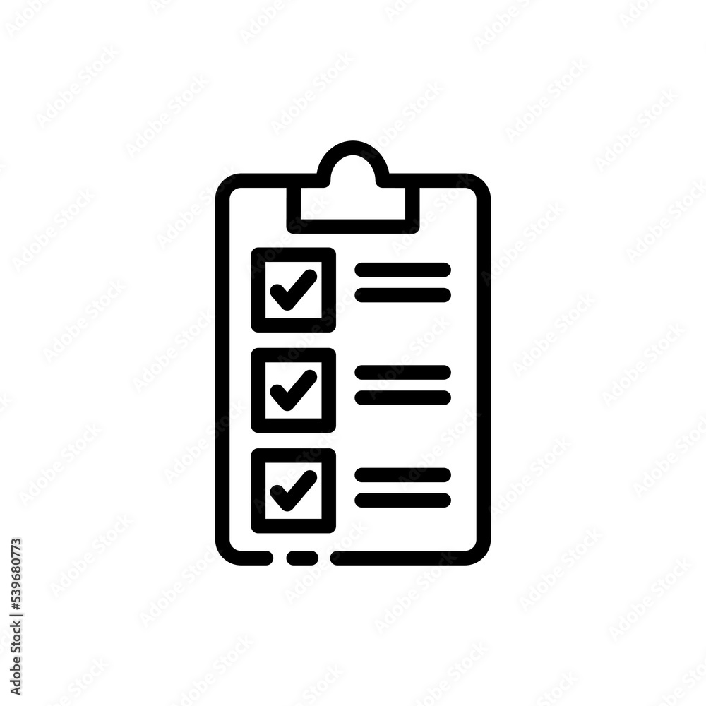 Clipboard line icon. Check mark, Plus, minus, add, delete, tick, cross, to do list, tablet, confirm, cancel. Vote concept. Vector black line icon on a white background Clipboard line icon. Check mark, Plus, minus, add, delete, tick, cross, to do list, tablet, confirm, cancel. Vote concept. Vector black line icon on a white background