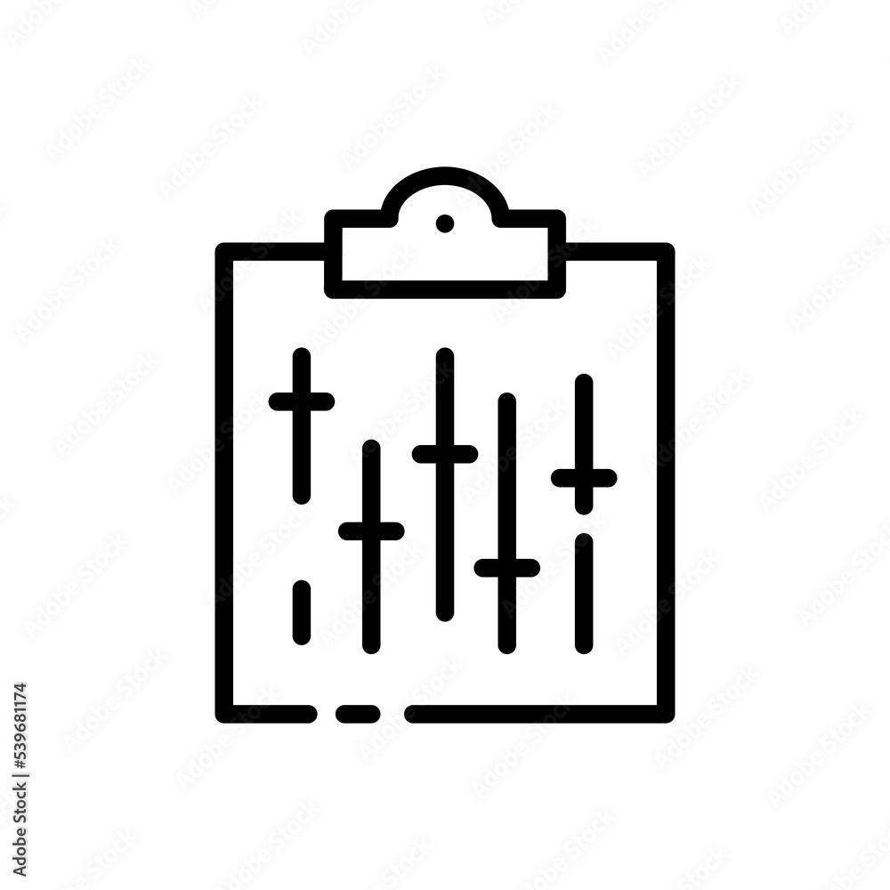 Clipboard with sliders line icon. Check mark, Plus, minus, add, delete, tick, cross, to do list, tablet, confirm, cancel. Vote concept. Vector black line icon on a white background Clipboard with sliders line icon. Check mark, Plus, minus, add, delete, tick, cross, to do list, tablet, confirm, cancel. Vote concept. Vector black line icon on a white background