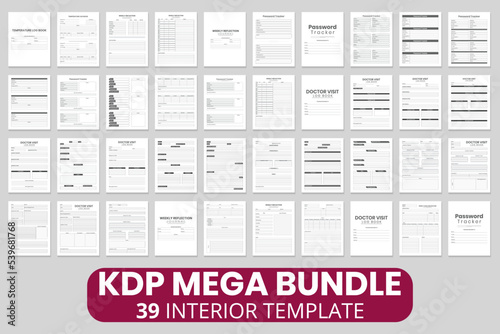 interior Mega Bundle and Doctor Visit Log Book, Password Tracker, Pilot Log Notebook, Temperature Log Book, Weekly Reflection for your KDP Business  photo
