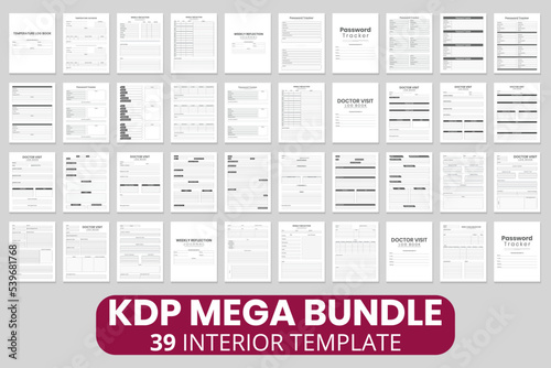 interior Mega Bundle and Doctor Visit Log Book, Password Tracker, Pilot Log Notebook, Temperature Log Book, Weekly Reflection for your KDP Business 