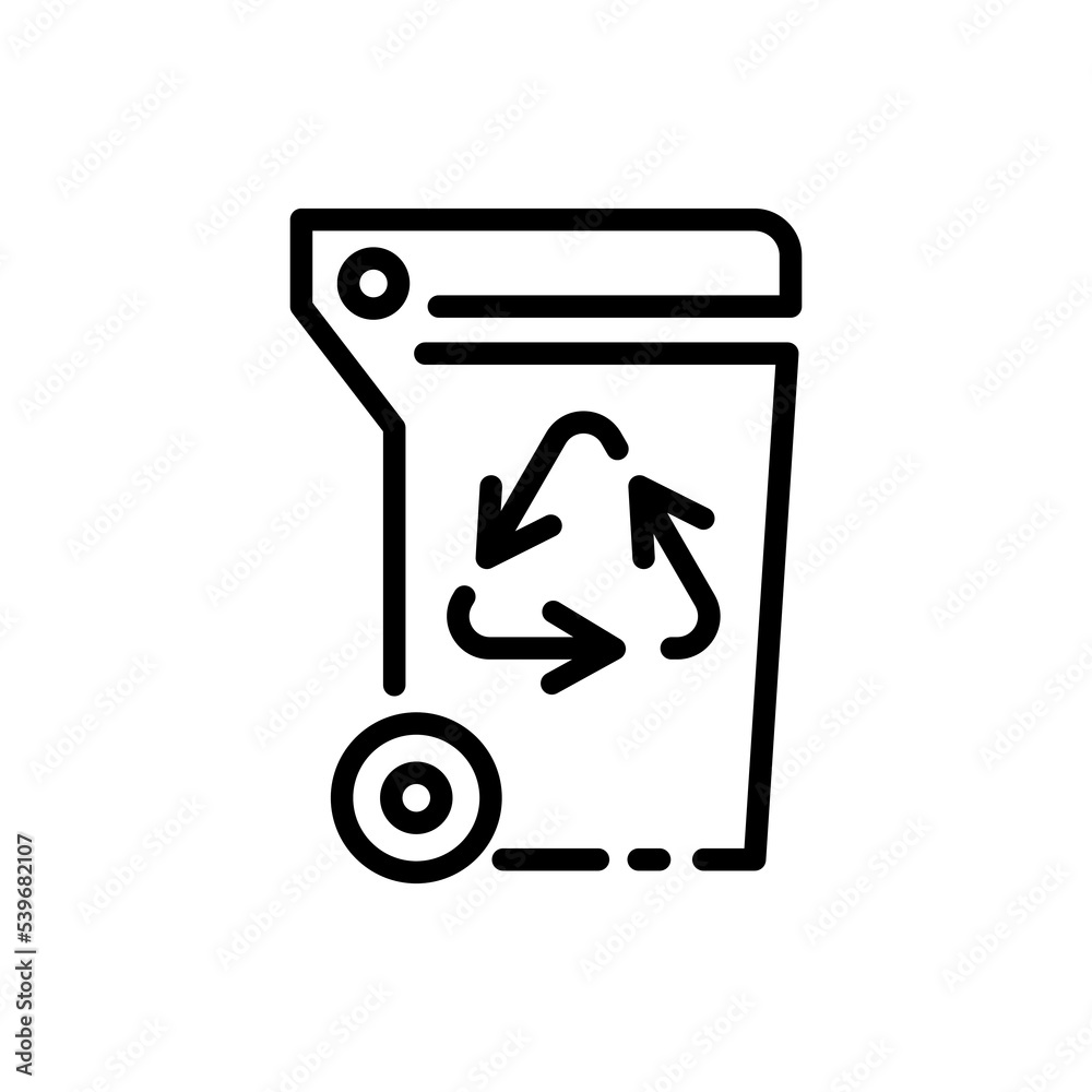 Garbage with Recycling sing line icon. Landfill, plastic, canned food, tin cans, cores, polyethylene, pollution. Ecology concept. Vector black line icon on a white background Garbage with Recycling sing line icon. Landfill, plastic, canned food, tin cans, cores, polyethylene, pollution. Ecology concept. Vector black line icon on a white background