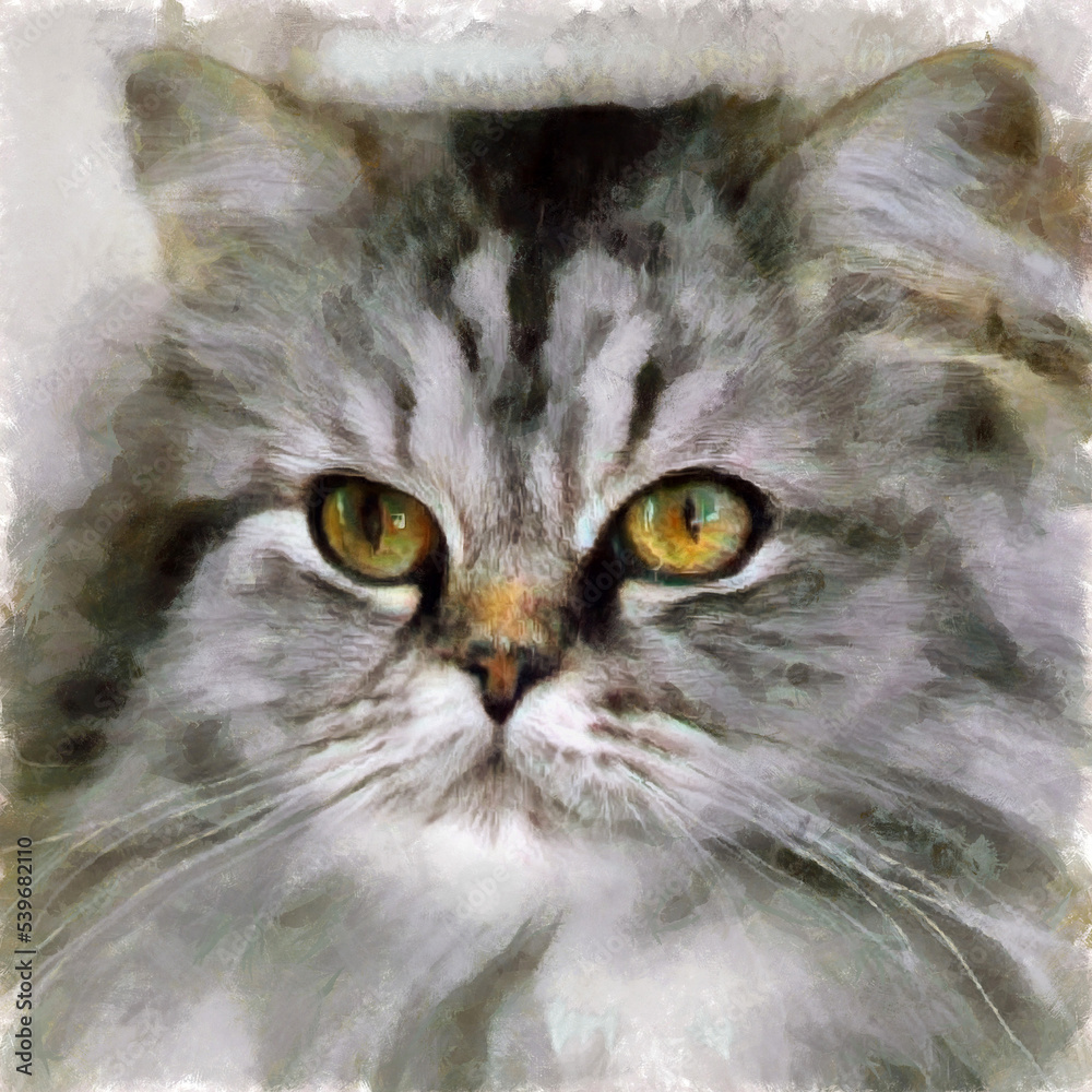 Stylized image of a cat's face on canvas.