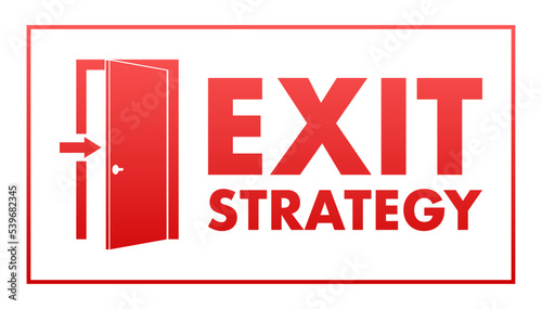 Exit Strategy icon, label. Emergency, protection. Vector stock illustration.