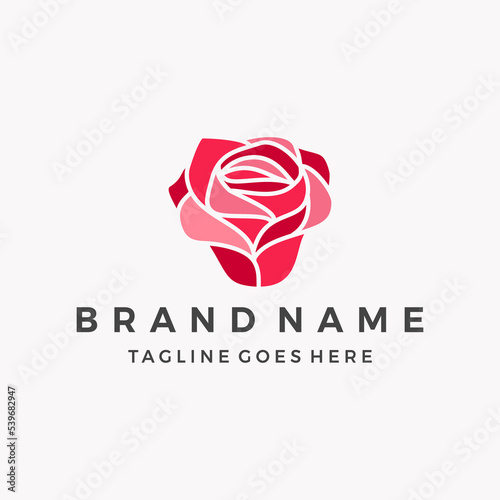 red rose logo, flower design vector icon illustration