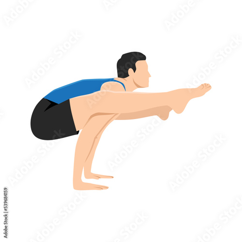 Man doing Firefly Pose Variation. Practice Tittibhasana Variation. Flat vector illustration isolated on white background