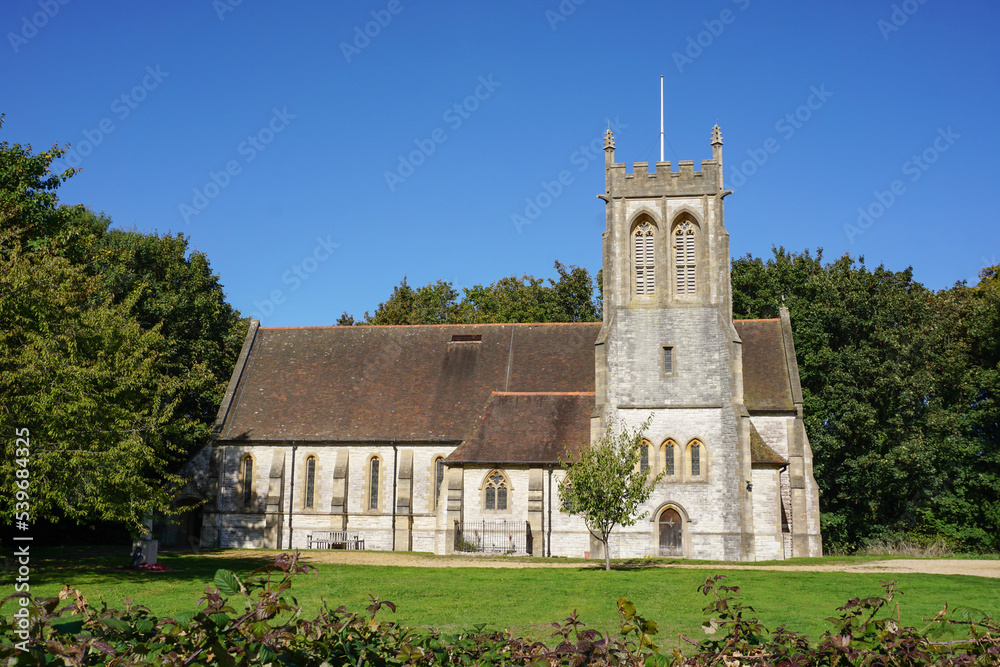 Traditional village church in England UK. stone church exterior. religious buildings 