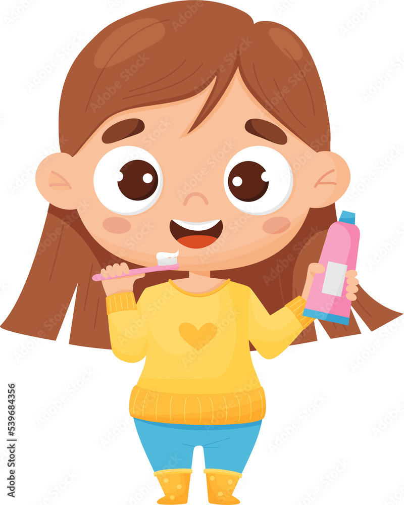 Child girl brushing her teeth