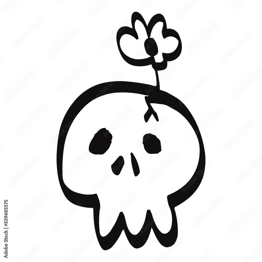 Skull hand drawn illustration in emo doodle design - obrazy, fototapety, plakaty 