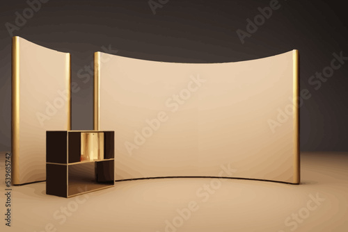 3d display podium, pastel beige background