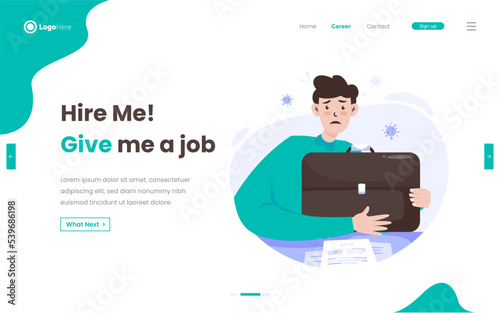 An unemployed man lost a job, sadly illustration on web banner