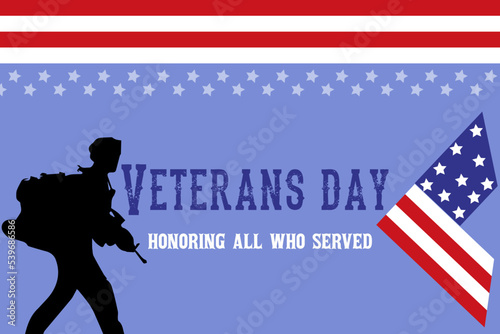 Veterans day copy space.Honoring all who served. Letter V logo with USA flag and soldiers as a symbol of veterans.flag USA design for memorial day background.11th November Happy Veterans Day.