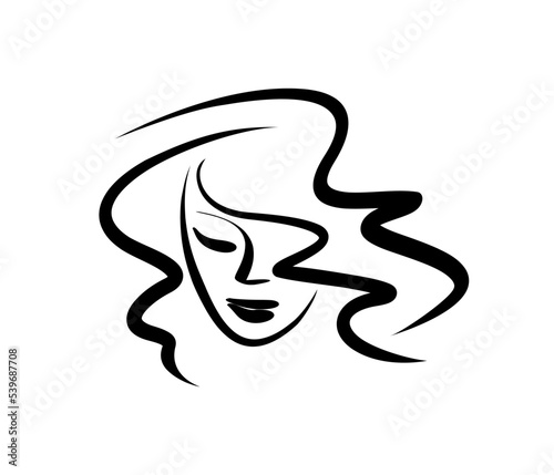 curls hairstyle icon. face girl logo. beauty salon isolate